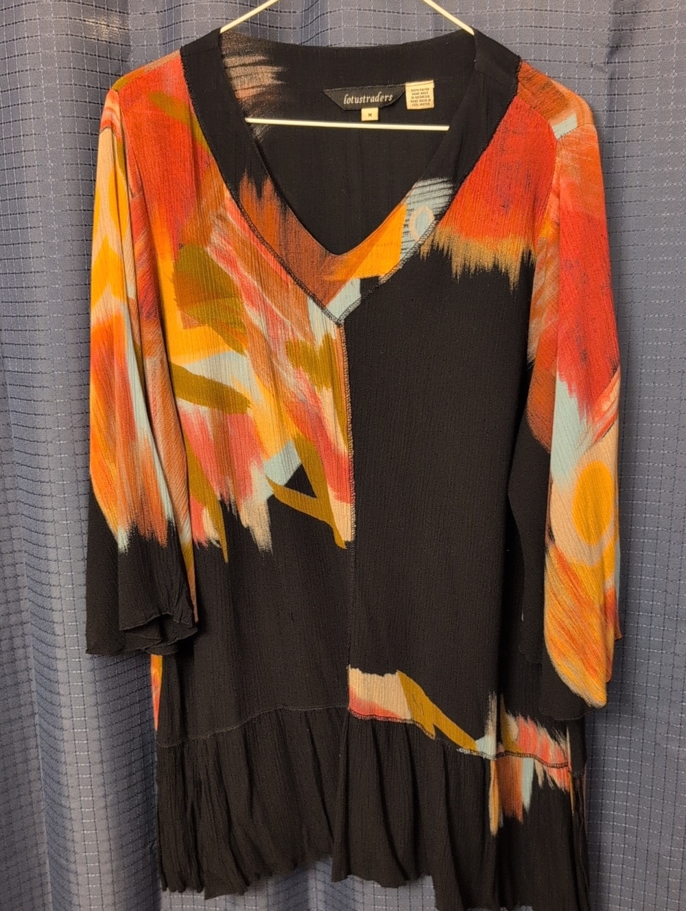Abstract Colors Rayon V-Neck Peplum Women's Top